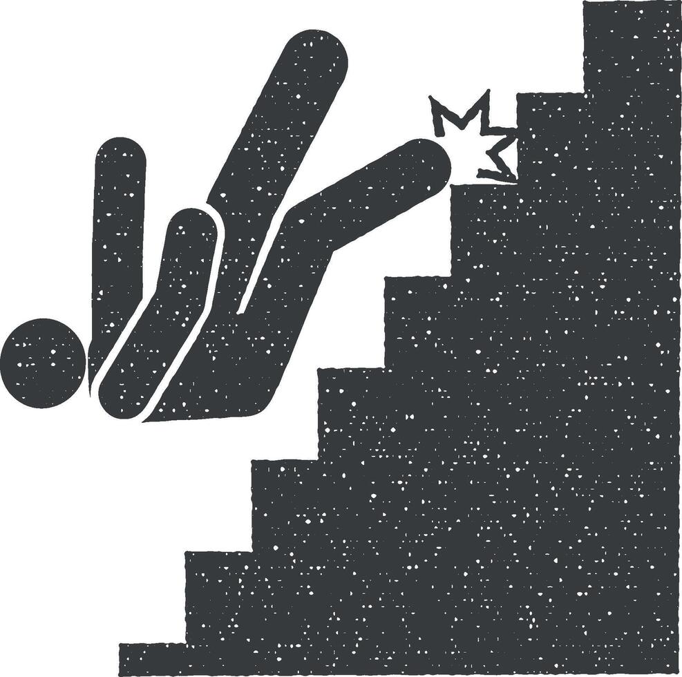hombre, abajo, caer, escalera icono vector ilustración en sello estilo