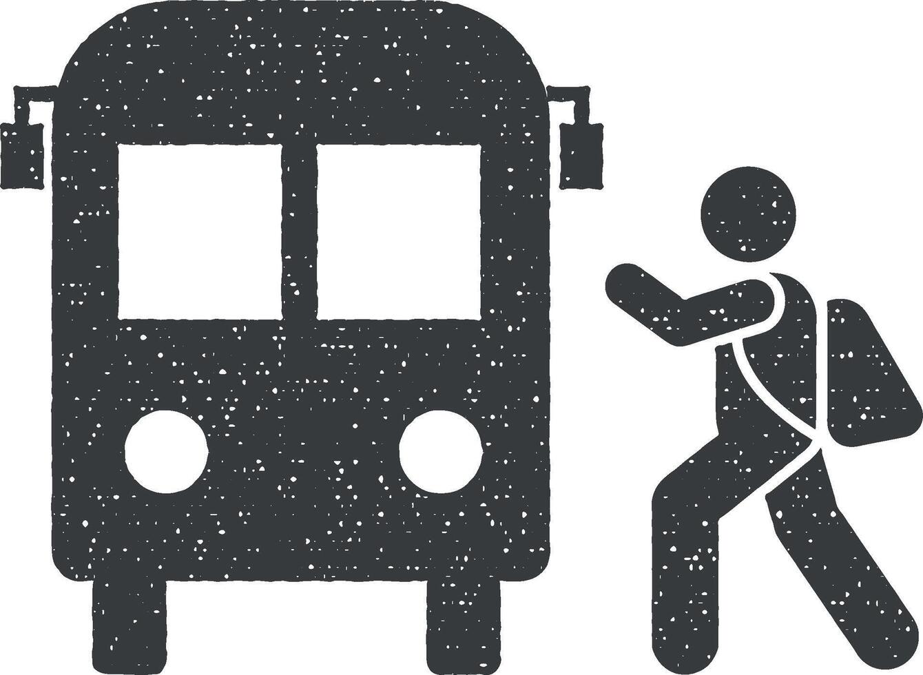 autobús, chico, escuela, Vamos icono vector ilustración en sello estilo