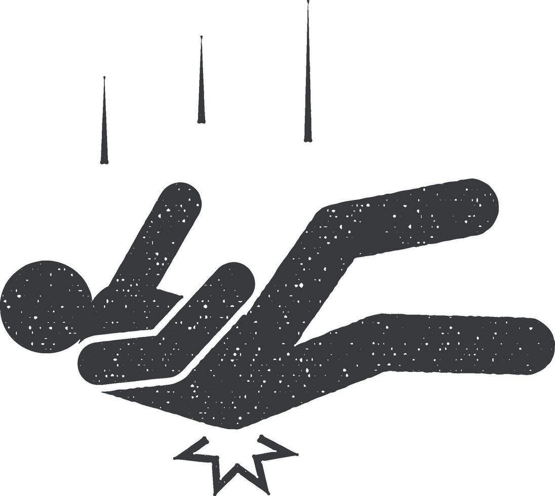 Man, fall, butt, damage, hip icon vector illustration in stamp style