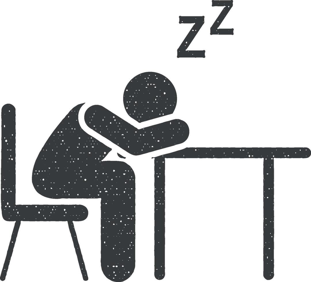 Tired, student, sleep icon vector illustration in stamp style