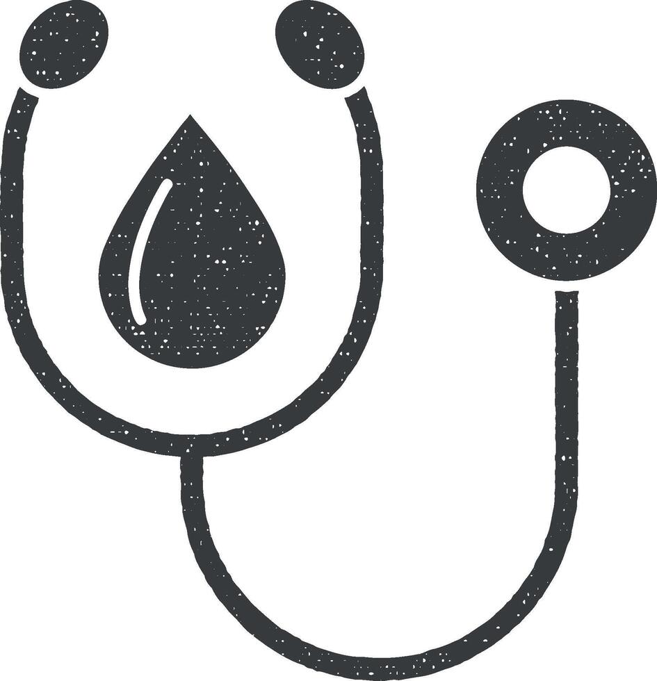 Stethoscope, blood icon vector illustration in stamp style