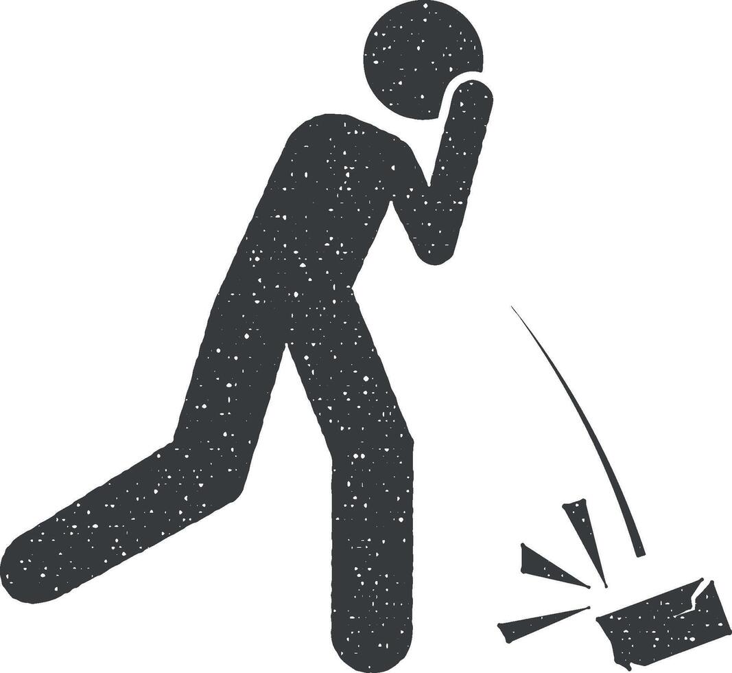 Man, phone down icon vector illustration in stamp style