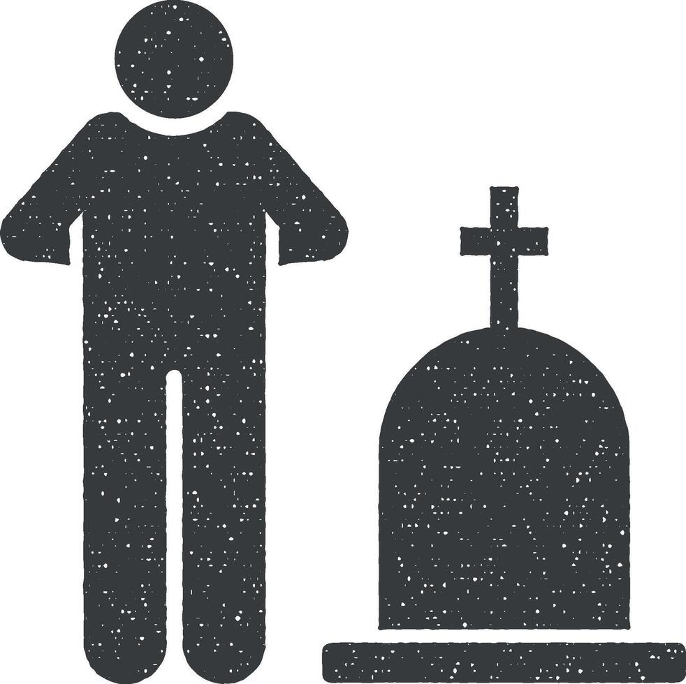 Man funeral grave cultures icon vector illustration in stamp style