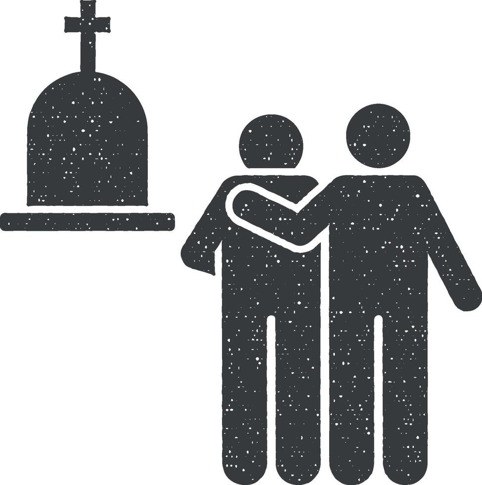 Two man funeral friend grief icon vector illustration in stamp style