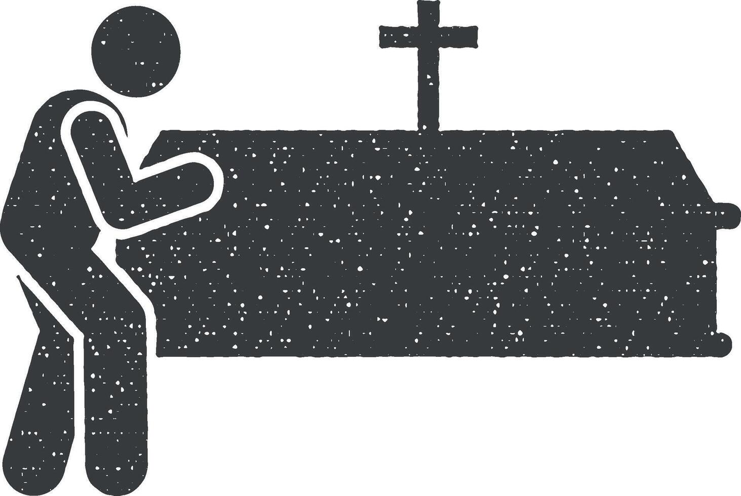 hombre ataúd funeral entierro icono vector ilustración en sello estilo
