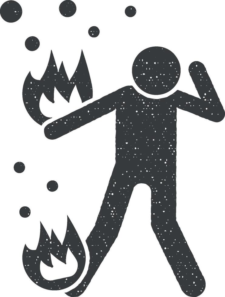 hombre, fuego, llorar icono vector ilustración en sello estilo