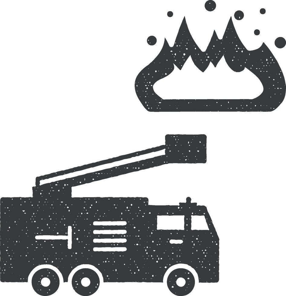 Fire engine icon vector illustration in stamp style