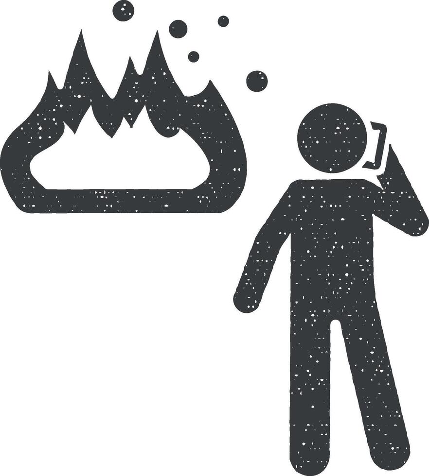 Man call from a fire icon vector illustration in stamp style