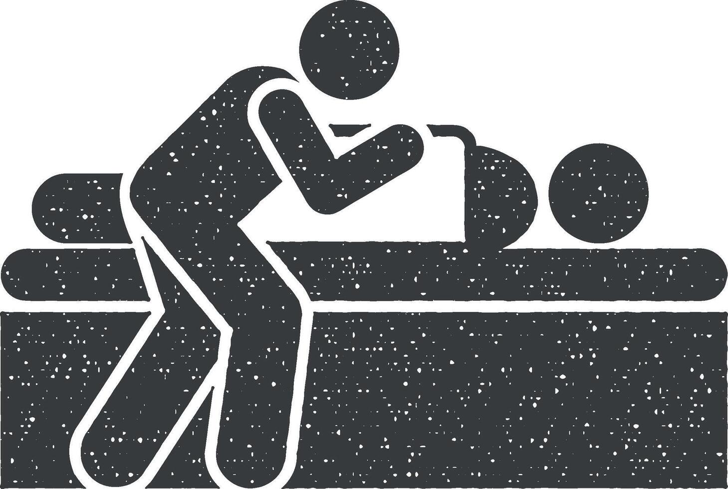 hombre muerto cama dolor icono vector ilustración en sello estilo