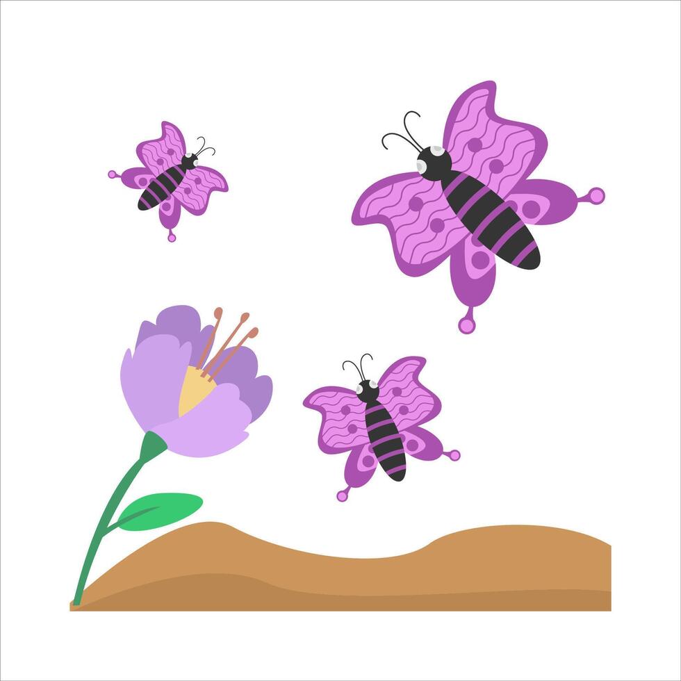 butterfly with flower in soil illustration vector