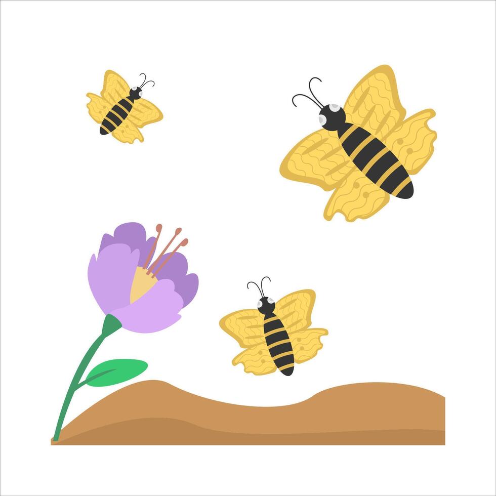 butterfly with flower in soil illustration vector