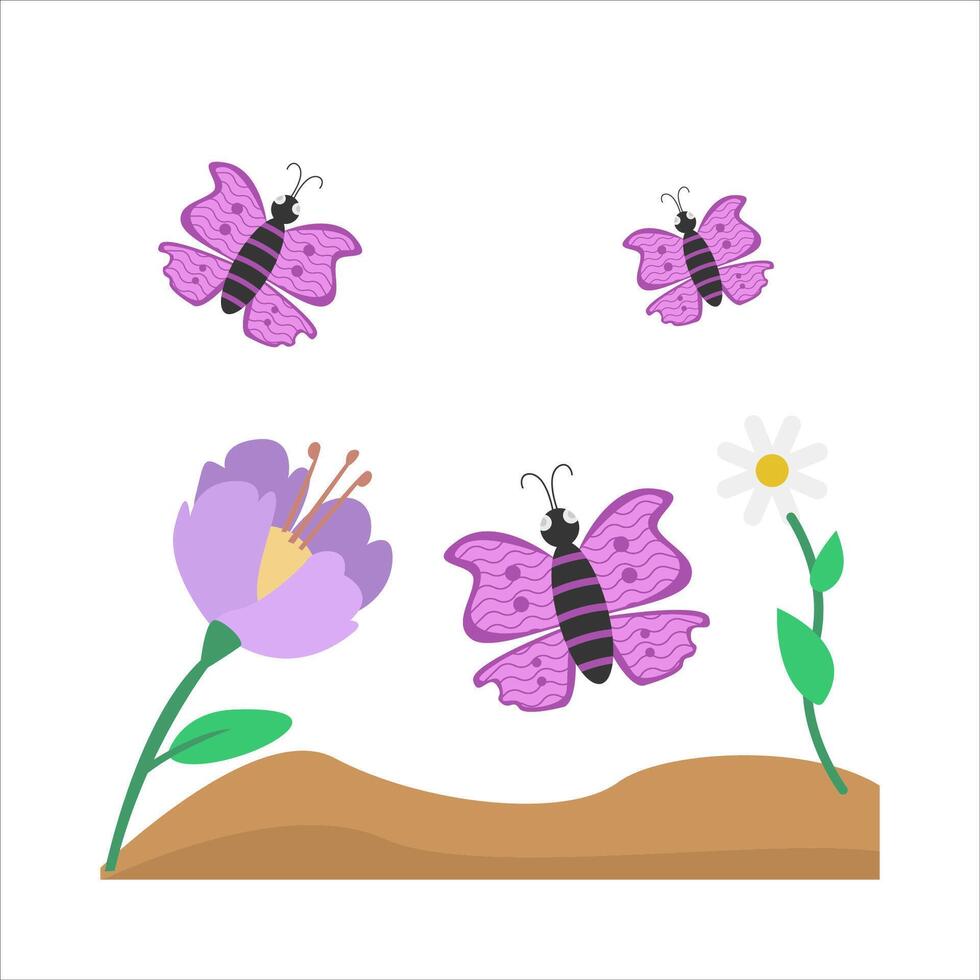 mariposa con flor en suelo ilustración vector