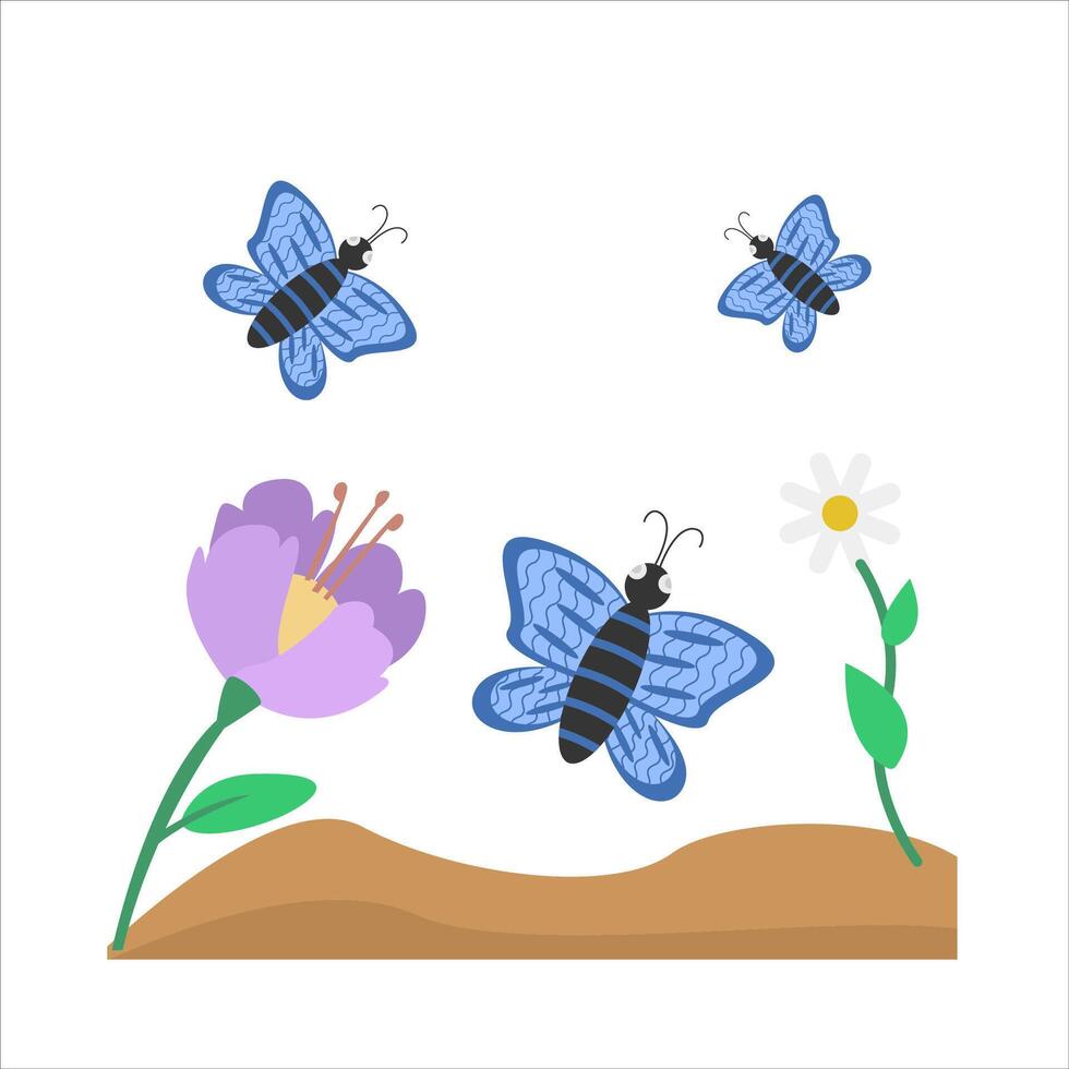 butterfly with flower in soil illustration vector