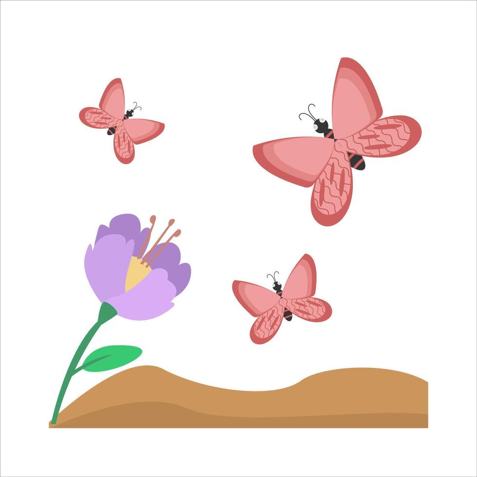 mariposa con flor en suelo ilustración vector