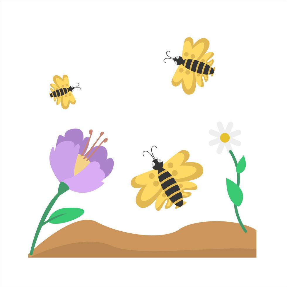 butterfly with flower in soil illustration vector