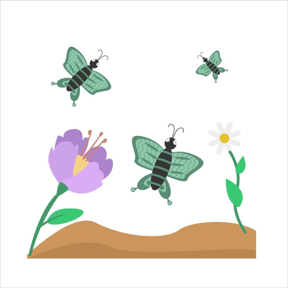 butterfly with flower in soil illustration vector