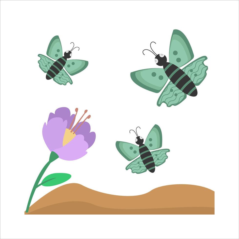 butterfly with flower in soil illustration vector