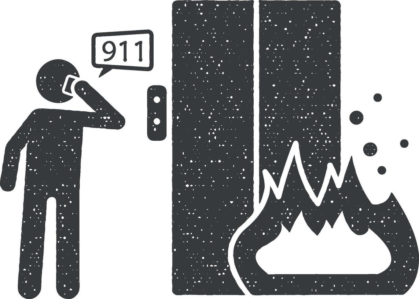 hombre llamada acerca de fuego en ascensor icono vector ilustración en sello estilo