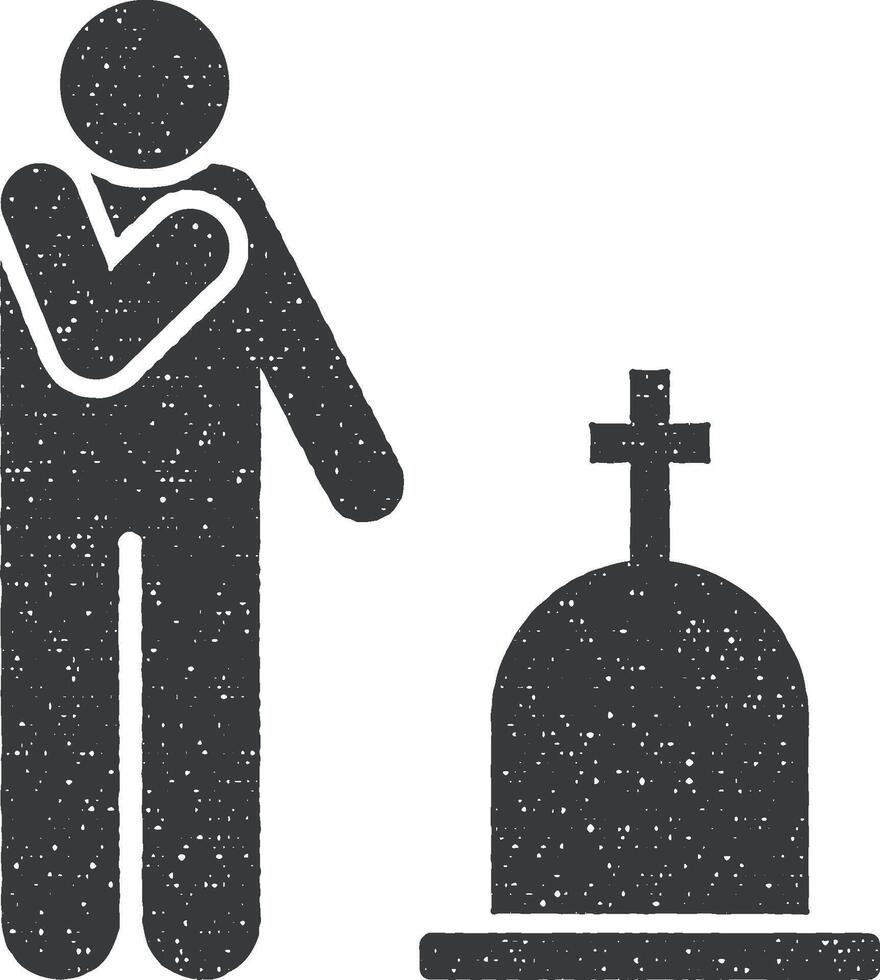 Man weep funeral grief icon vector illustration in stamp style