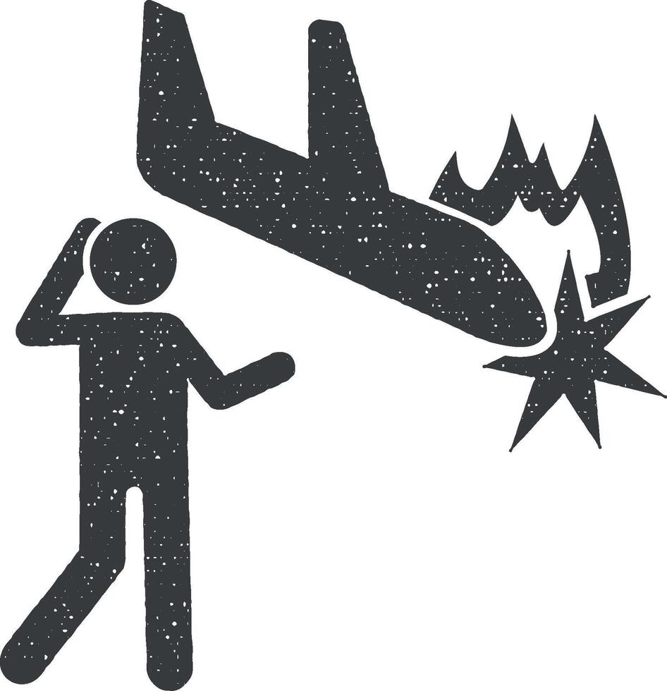 avión, fuego, hombre icono vector ilustración en sello estilo