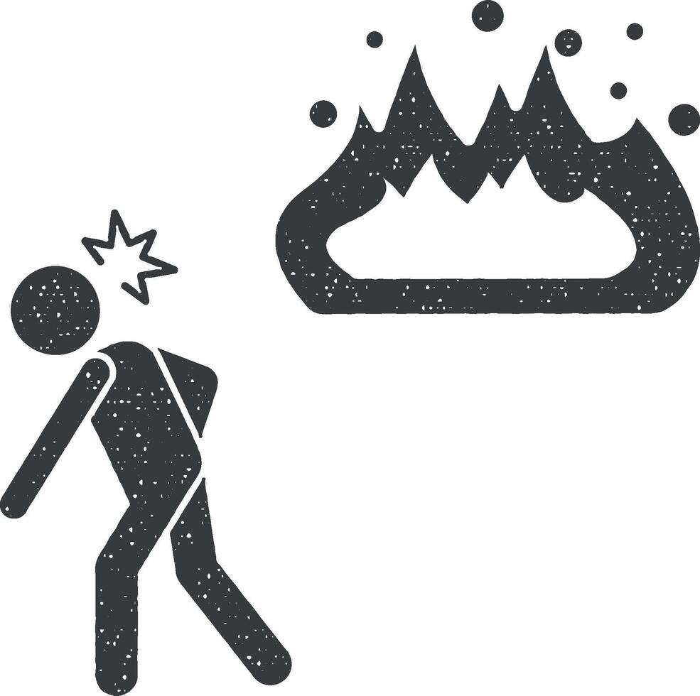 fuego, hombre, enojado icono vector ilustración en sello estilo