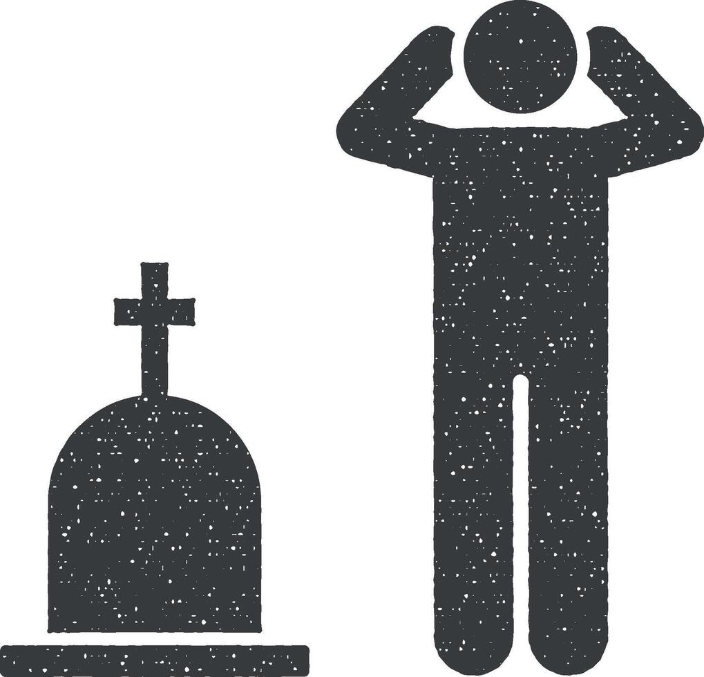 Man funeral cry sorrow icon vector illustration in stamp style