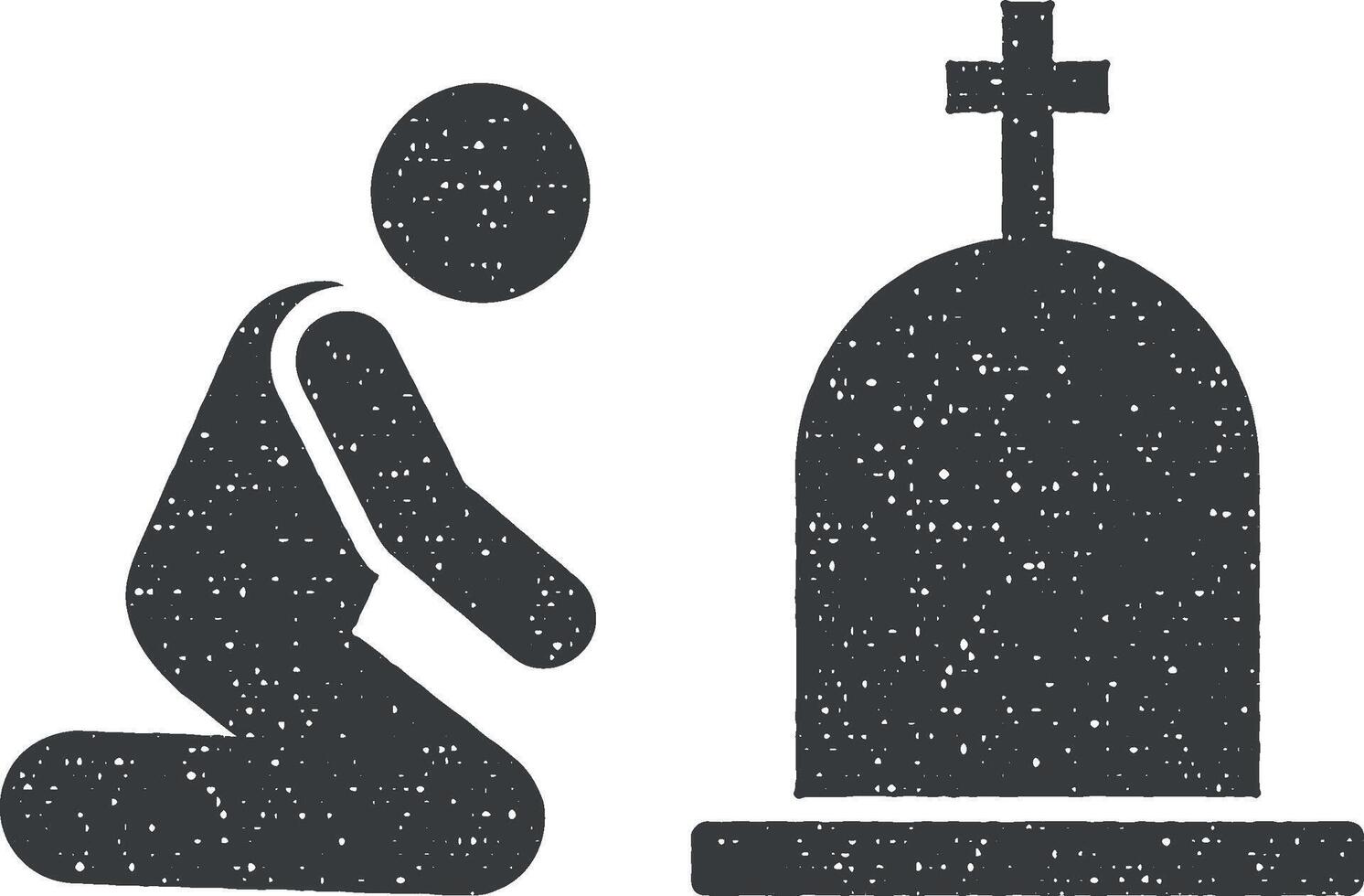 hombre funeral entierro dolor icono vector ilustración en sello estilo