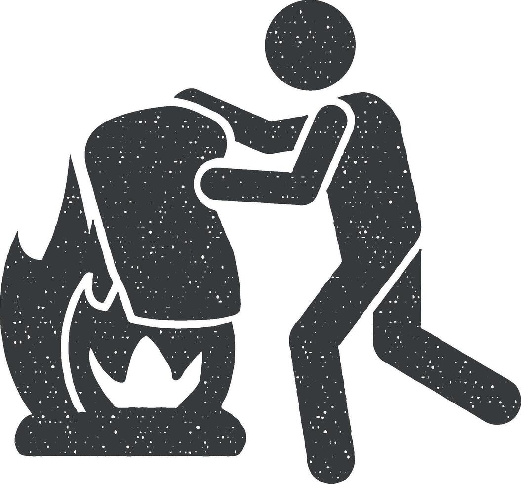 Extinguish a fire, man icon vector illustration in stamp style