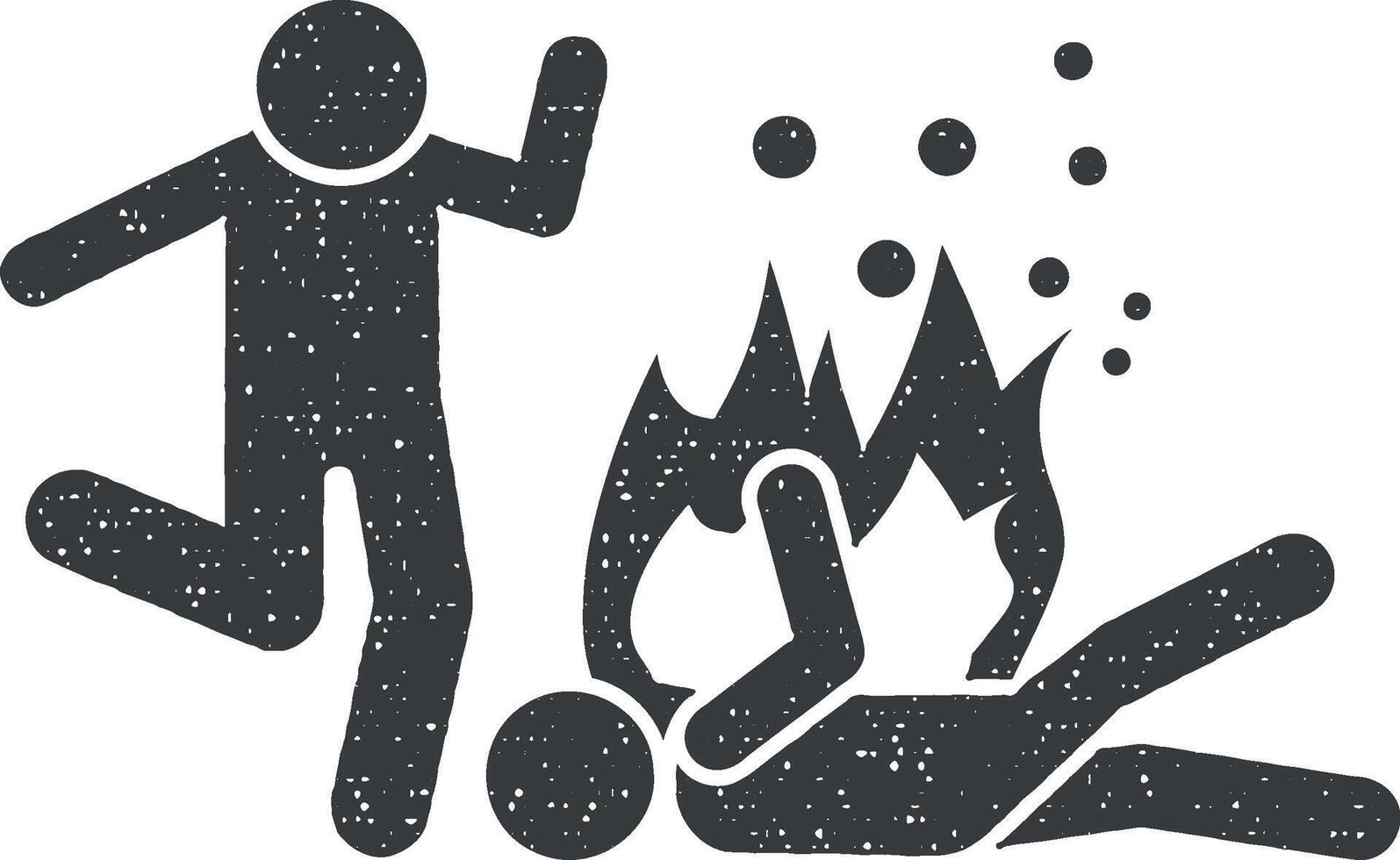 Man, help, fire icon vector illustration in stamp style