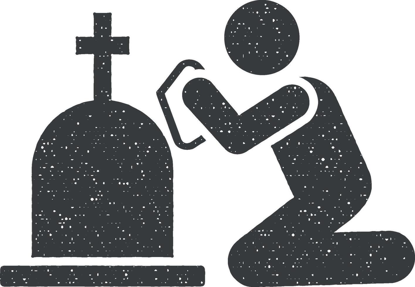 hombre funeral dolor entierro icono vector ilustración en sello estilo