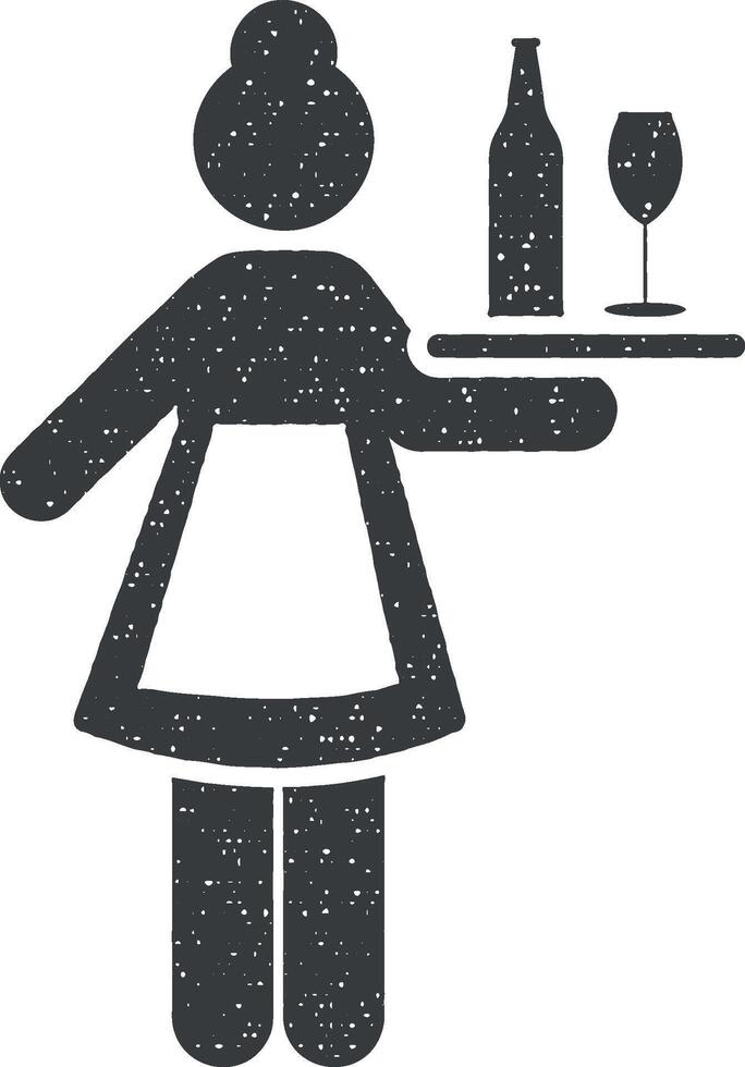 Hotel, girl, services, maid icon vector illustration in stamp style