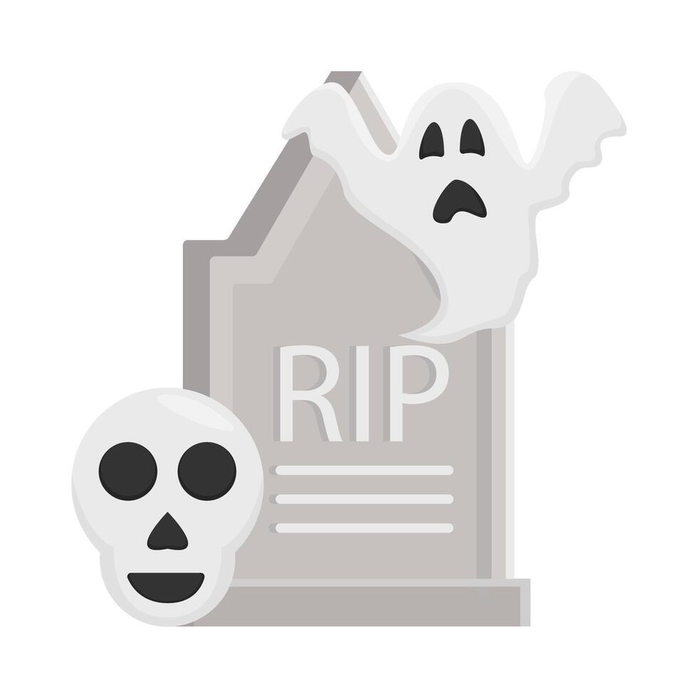 skull with ghost in graveyard illustration vector