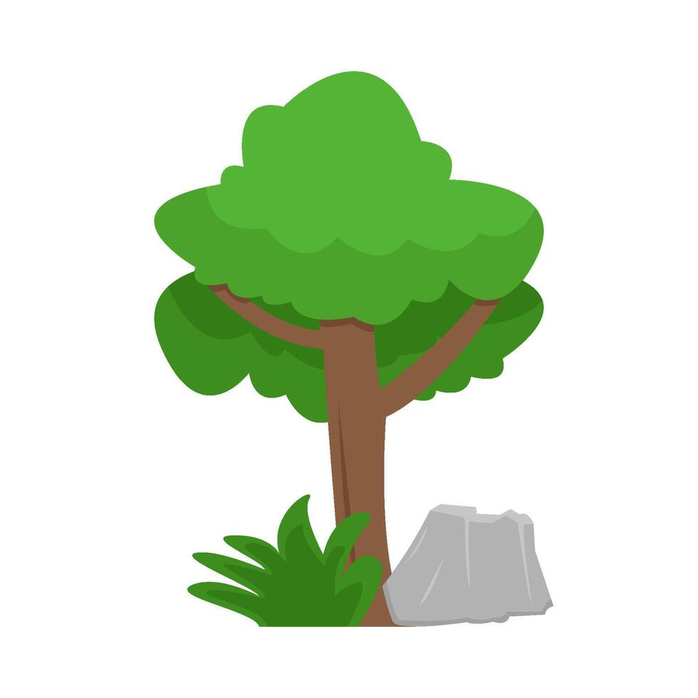 tree, grass with stone illustration vector