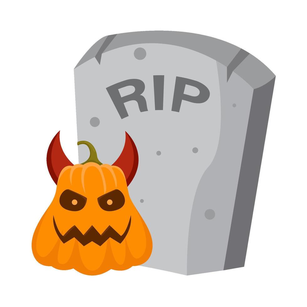pumpkin halloween devil in tombstone illustration vector
