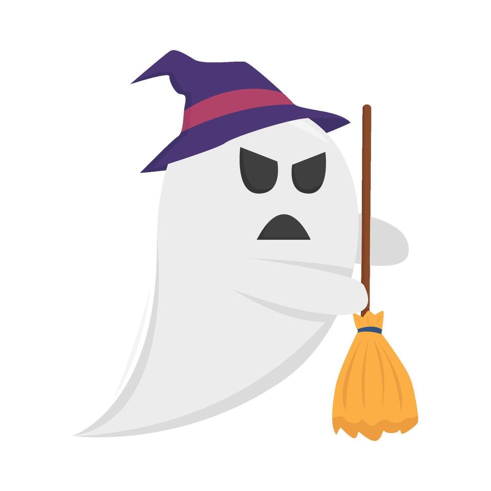 fantasma bruja con Escoba ilustración vector