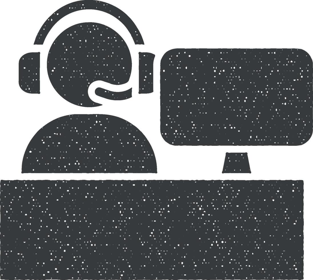 Operator headphone laptop icon vector illustration in stamp style
