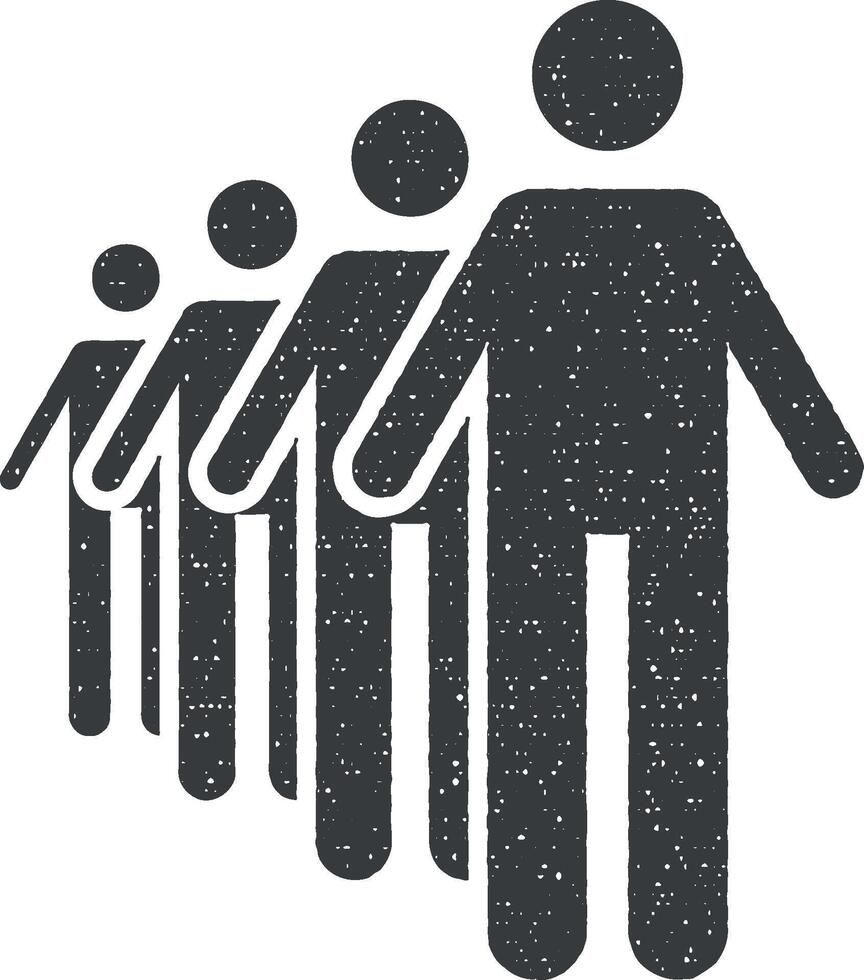 pictograma de línea, largo, personas icono vector ilustración en sello estilo