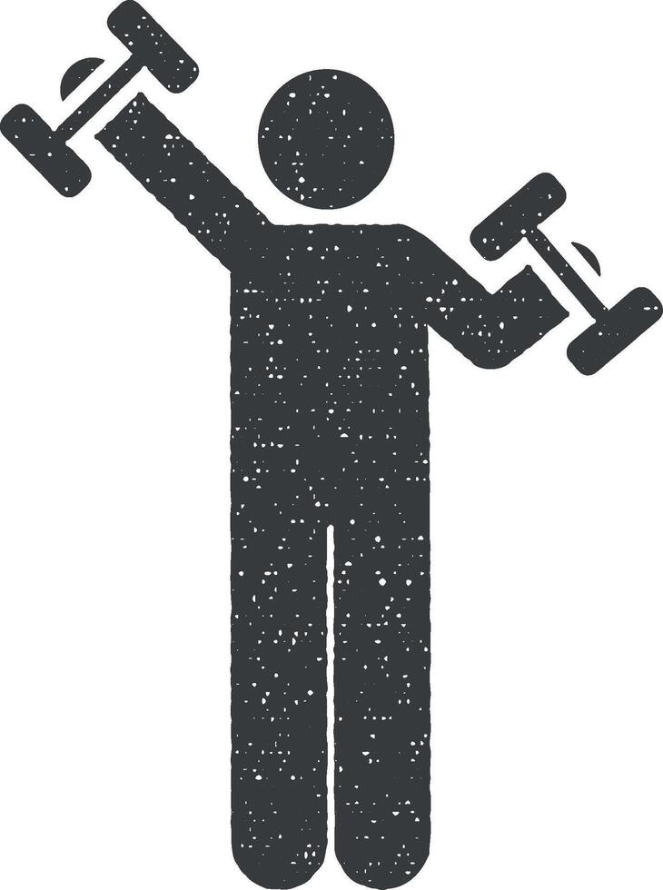 gimnasia, hotel, hombre, deporte icono vector ilustración en sello estilo