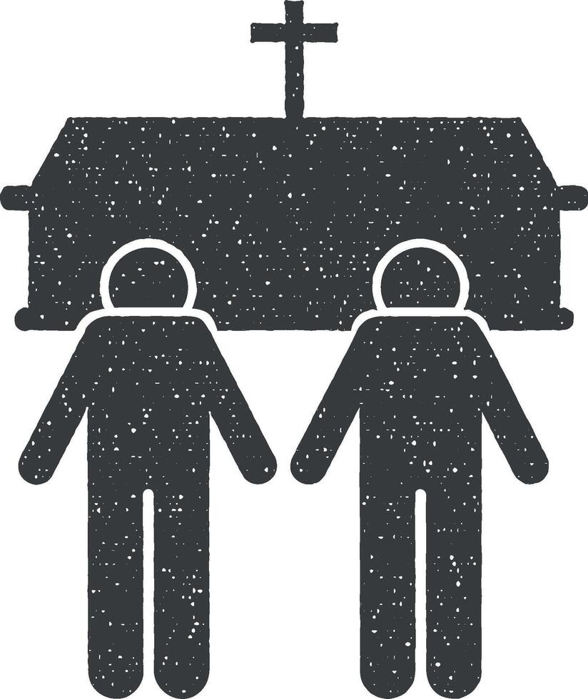 Two man coffin death funeral icon vector illustration in stamp style