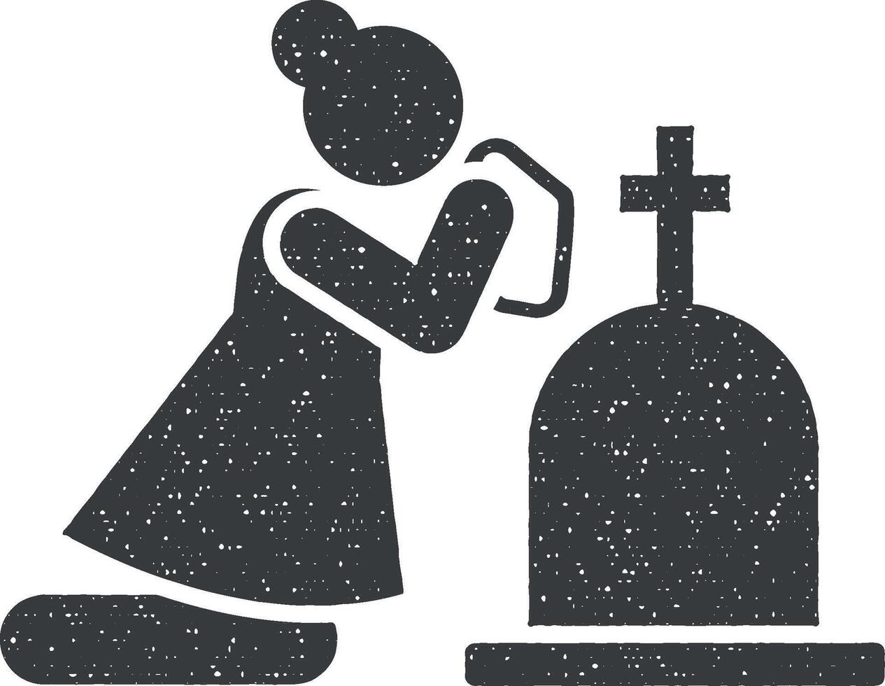mujer funeral viuda muerto icono vector ilustración en sello estilo