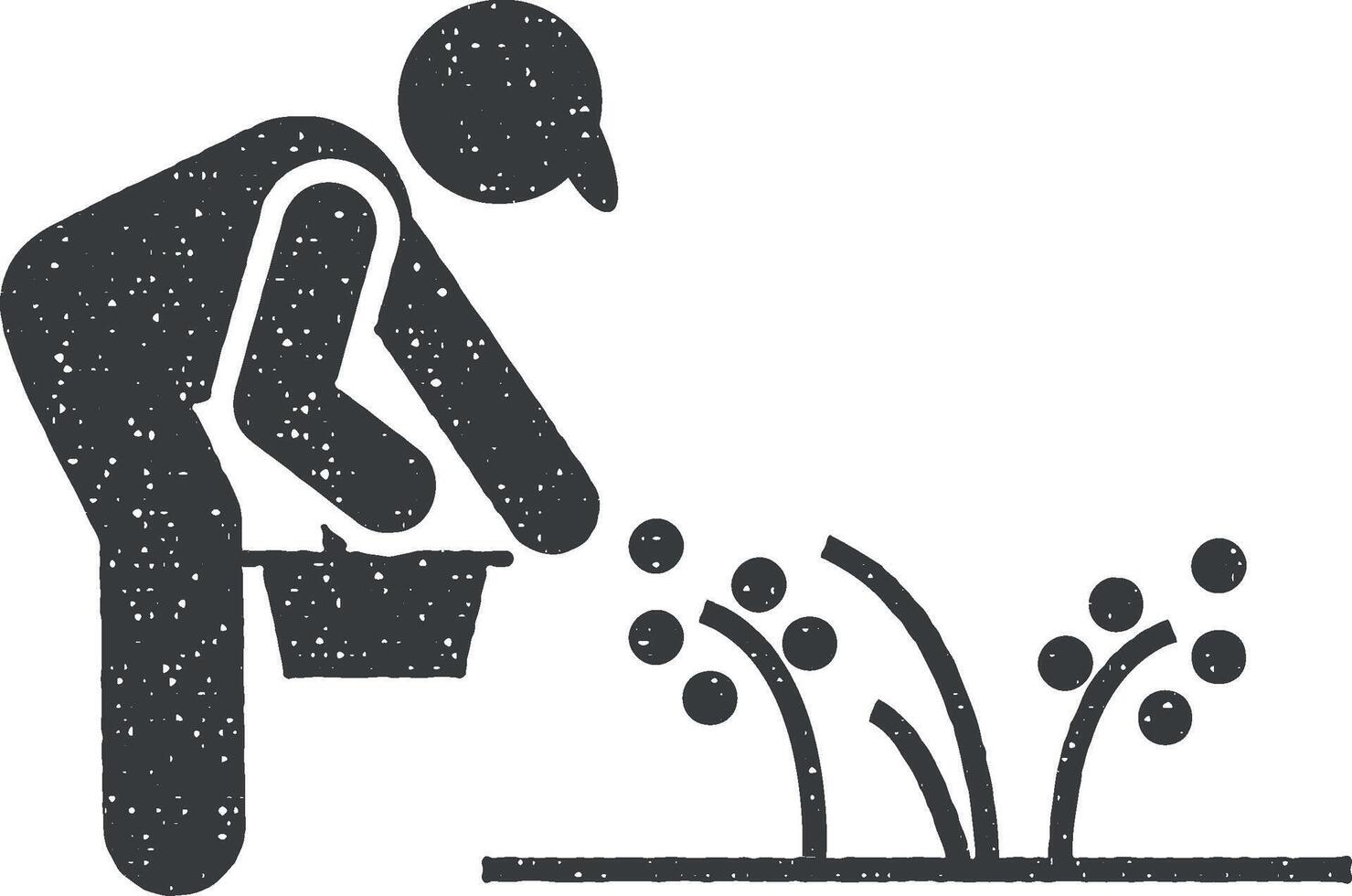 Collecting, herbs, man, plant icon vector illustration in stamp style