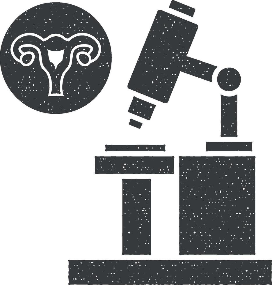 microscopio uterino, análisis icono vector ilustración en sello estilo