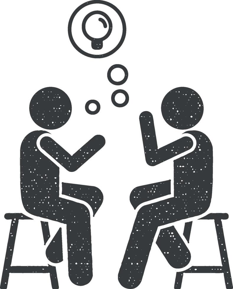 Men speaking about new idea icon vector illustration in stamp style