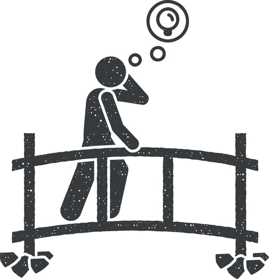Man have idea during walking icon vector illustration in stamp style