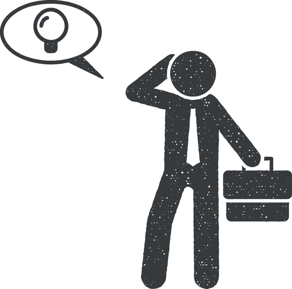 Businessman with idea icon vector illustration in stamp style