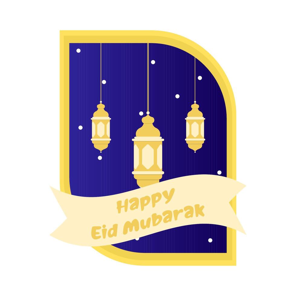 happy eid mubarak greetings badge illustration vector