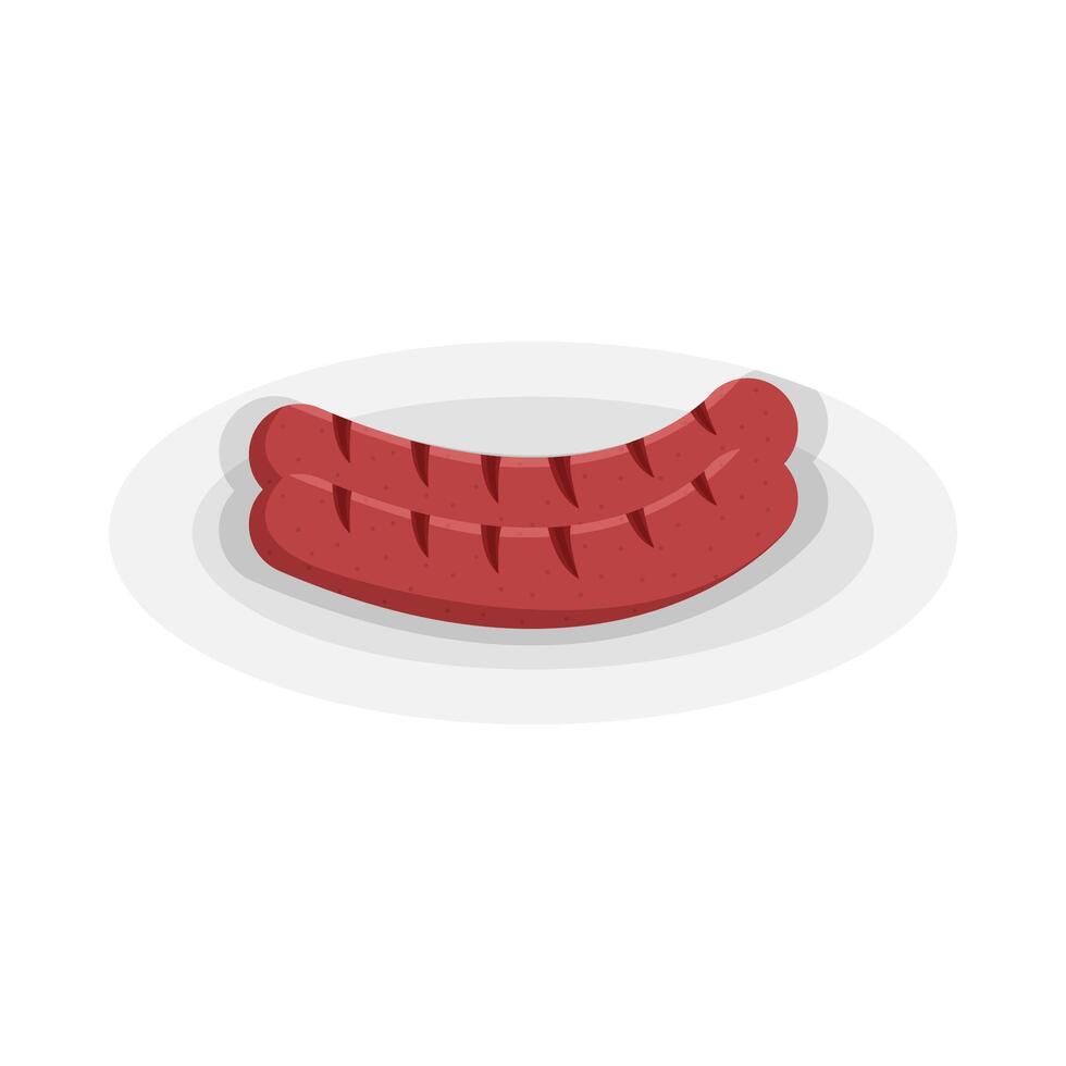 sausage in plate illustration vector