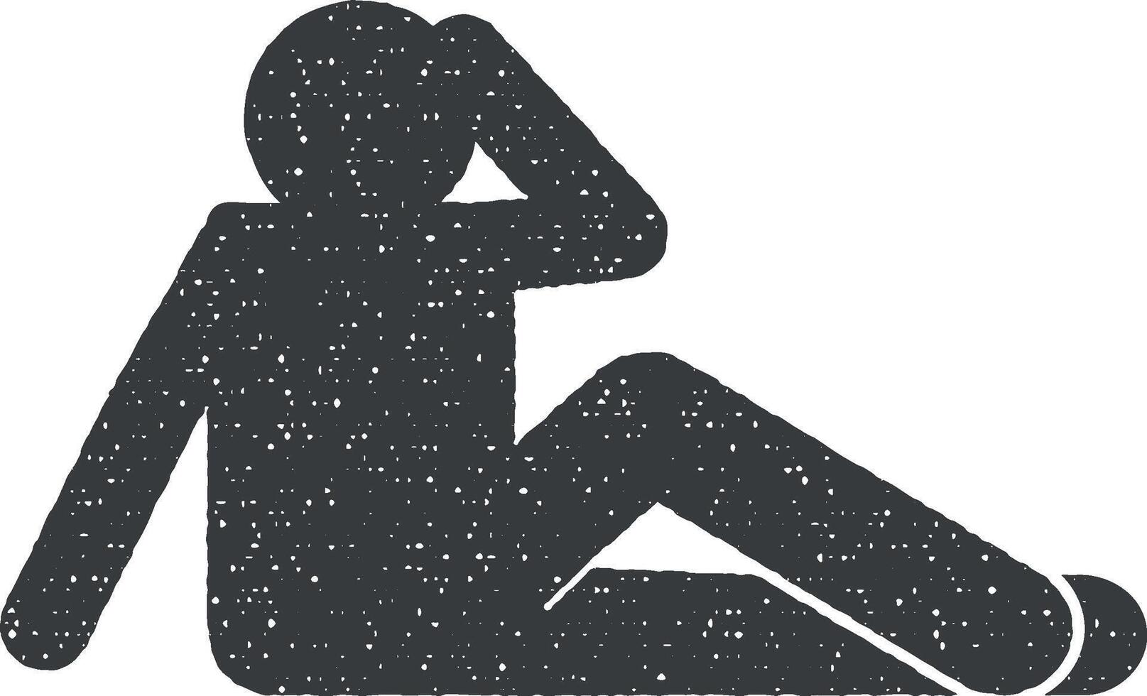 Man, ground, relaxing, sitting icon vector illustration in stamp style
