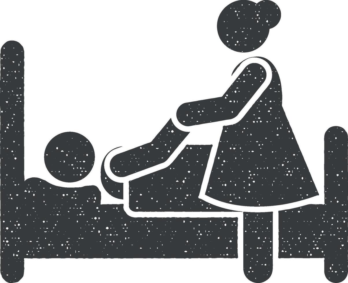 Woman patient sorrow sadness icon vector illustration in stamp style