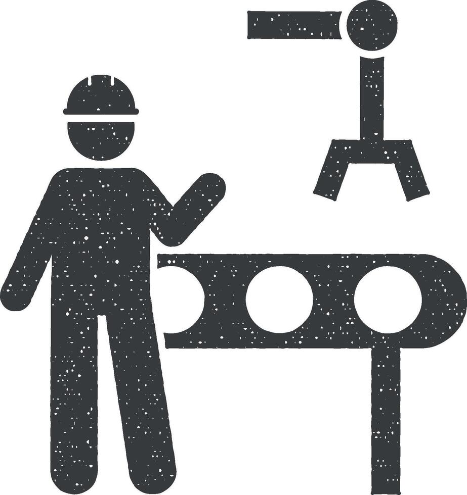 Automation, engineering, maintenance, worker icon vector illustration in stamp style